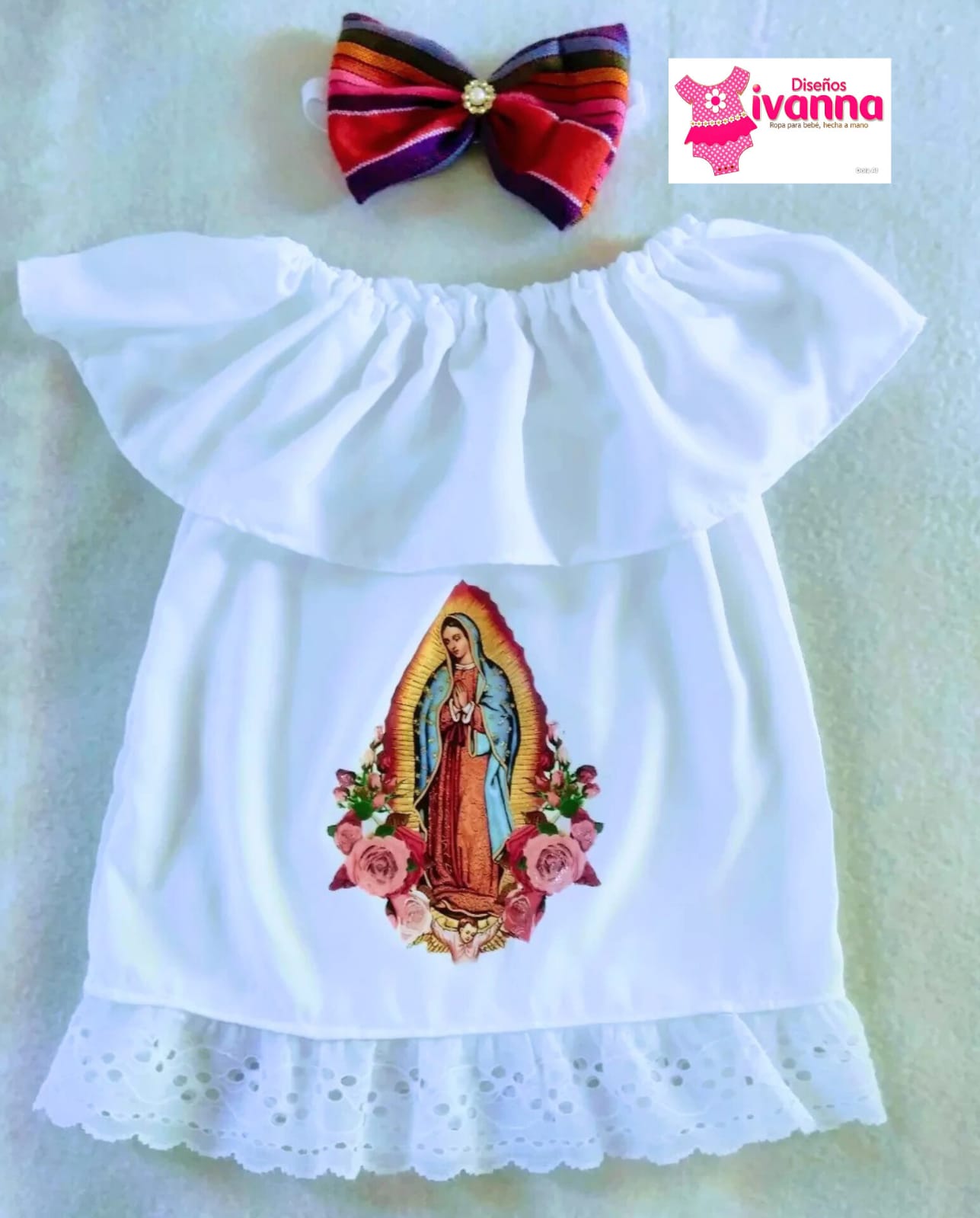 Vestido guadalupano para bebé niña, ropa religiosa hecha a mano Guerrero