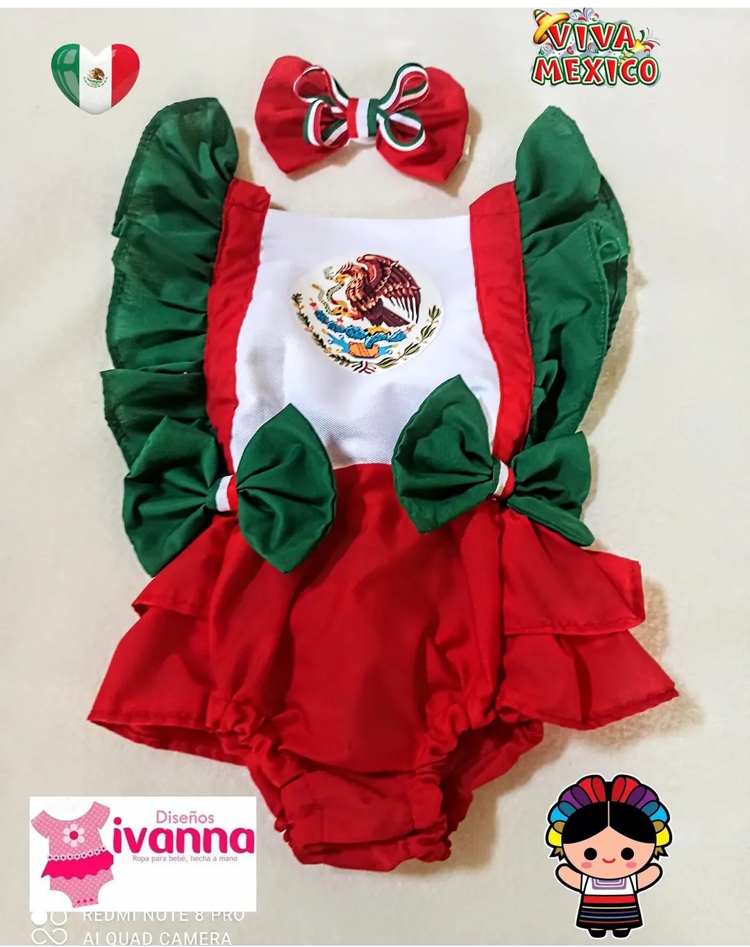 Traje patrio mexicano para bebé hecho a mano, Diseños Ivanna